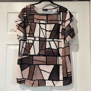 Chic Geometric Blouse - Cream and Browns